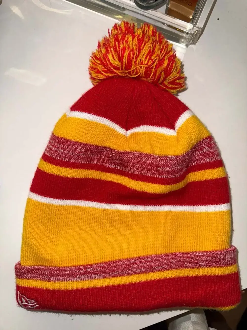 New Era Kansas City Chiefs Striped Pom Knit Beanie Hat One Size